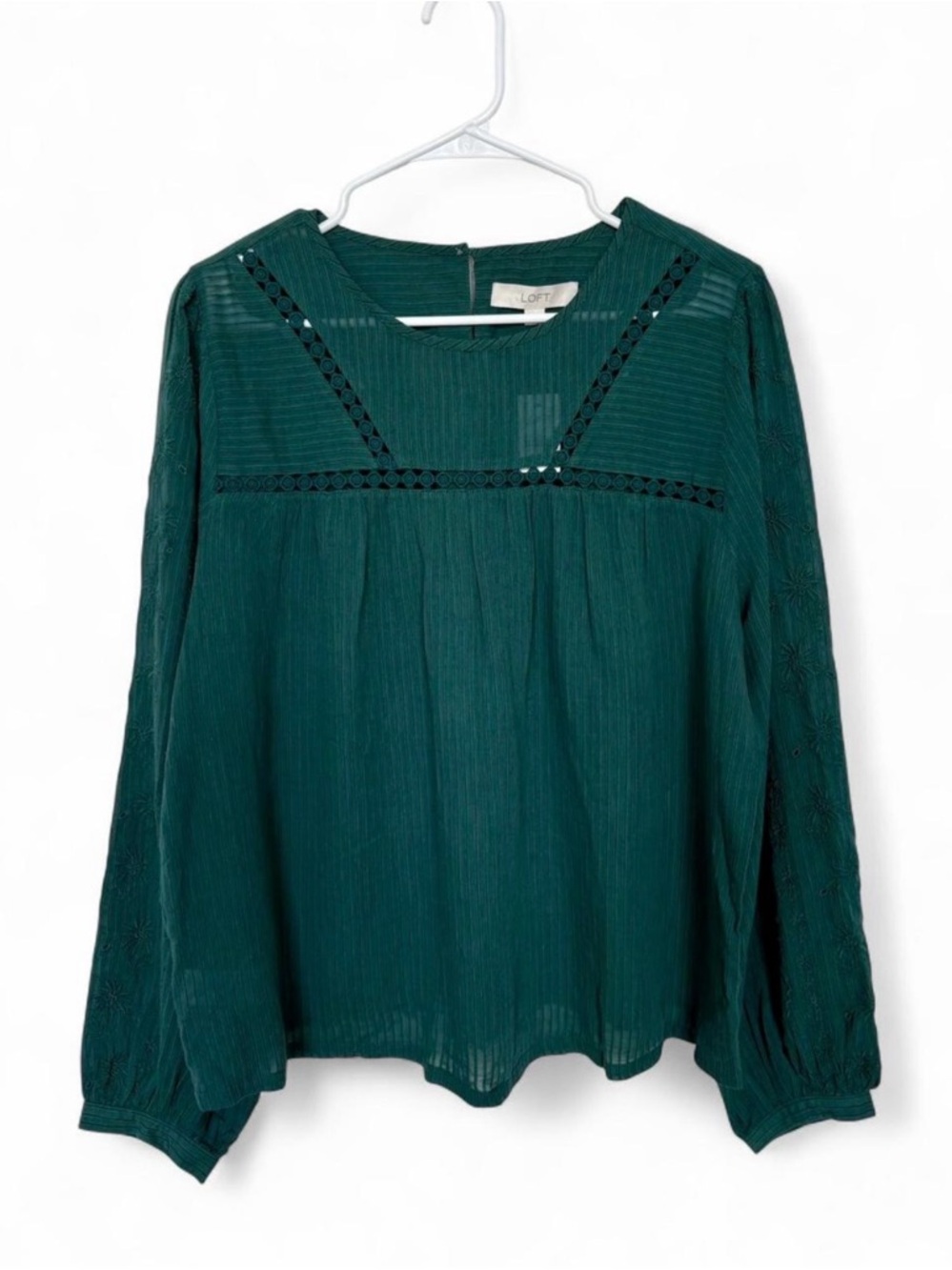 NWT LOFT Long Sleeve Striped Lace Embroidered Top Large Relaxed Lightweight - Picture 2 of 9